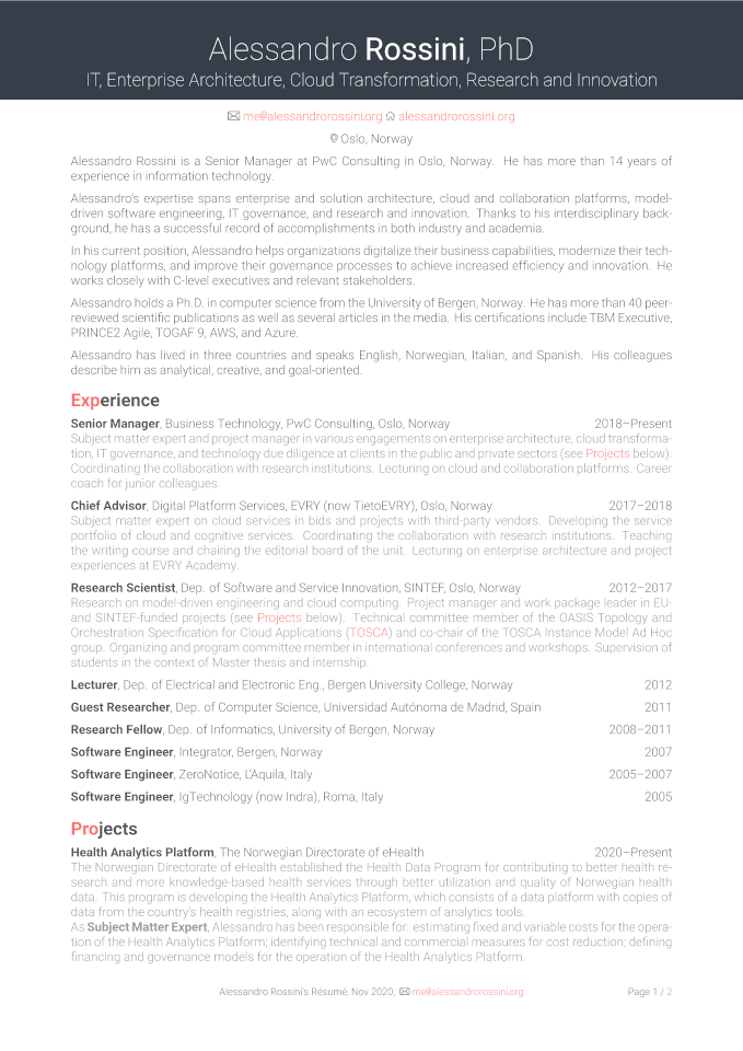 Alessandro Rossini's CV